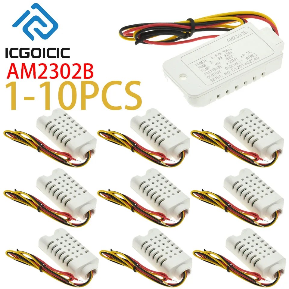 AM2302B temperature and humidity sensors with wire leads — the DHT22-family sensor this guide wires to an ESP32